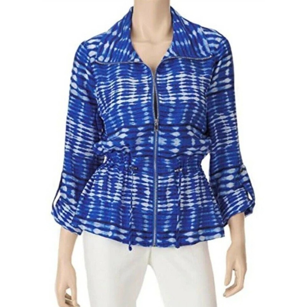 Ruby Rd Sunset Island Tie Waist Jacket Womens 20w 20 Tie Dye Roll Tab Sleeve